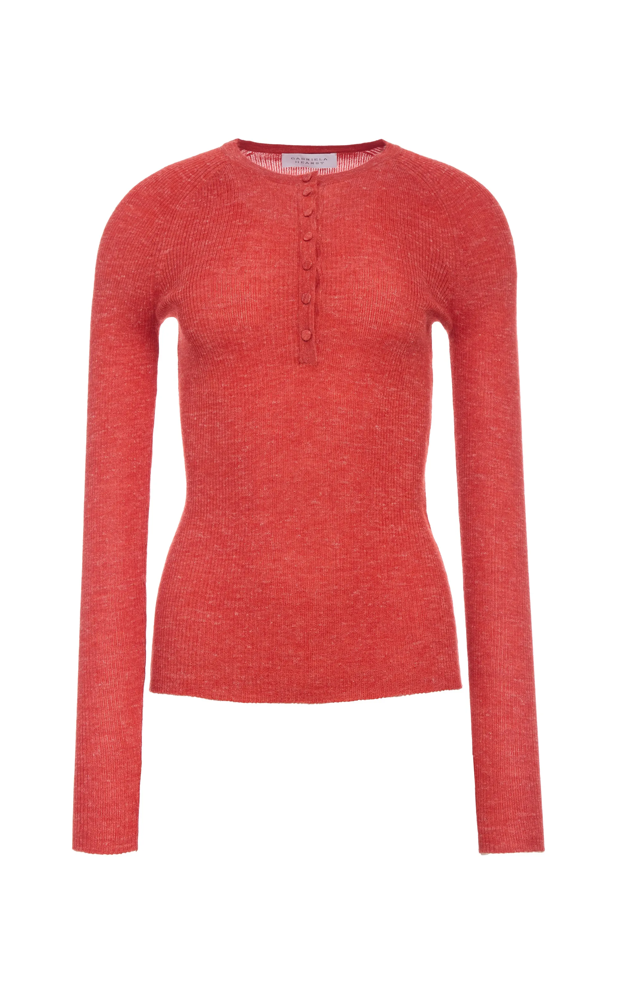 Anges Knit Henley in Antelope Orange Cashmere Silk with Hemp sold by Gabriela Hearst