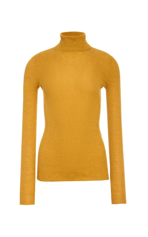 Aldona Knit Turtleneck in Golden Birch Cashmere Silk with Hemp sold by Gabriela Hearst