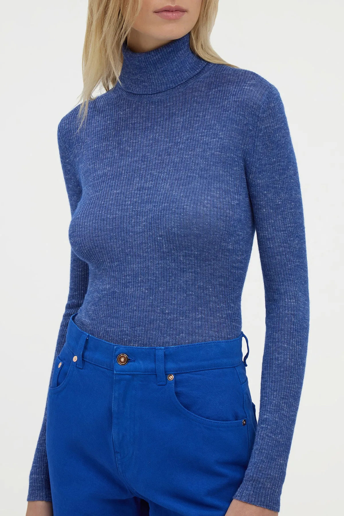 Aldona Knit Turtleneck in Cobalt Cashmere Silk with Hemp sold by Gabriela Hearst product image thumbnail 5