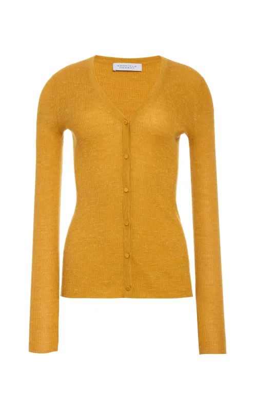 Aiste Knit Cardigan in Golden Birch Cashmere Silk with Hemp sold by Gabriela Hearst