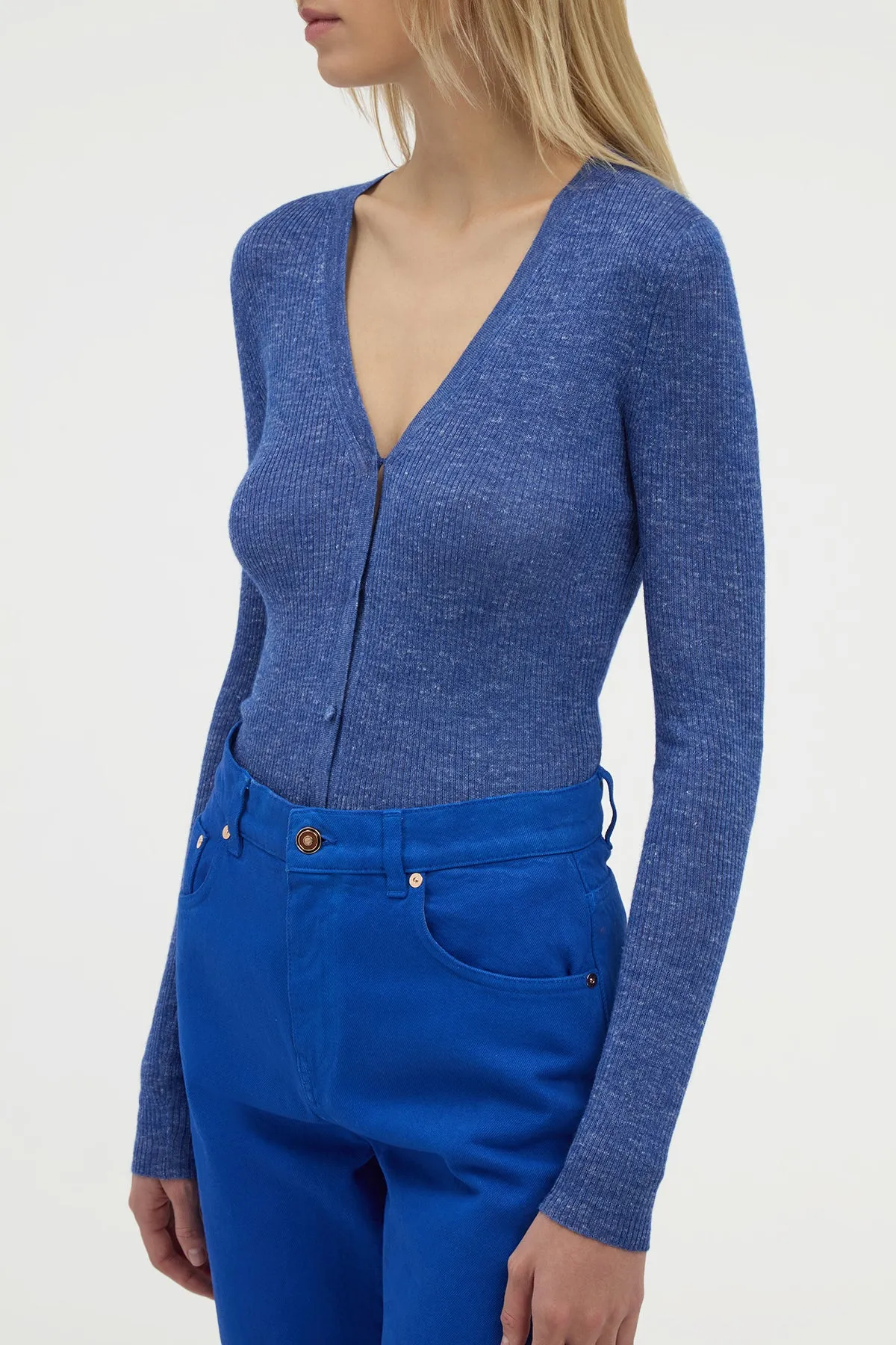 Aiste Knit Cardigan in Cobalt Cashmere Silk with Hemp sold by Gabriela Hearst product image thumbnail 4