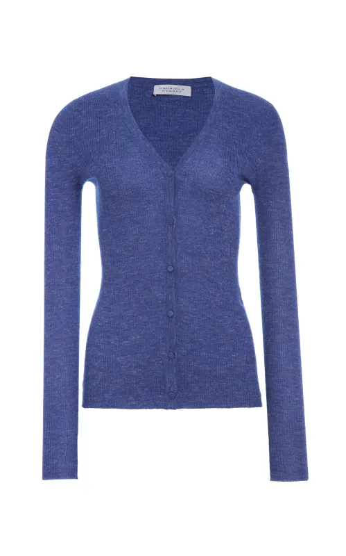 Aiste Knit Cardigan in Cobalt Cashmere Silk with Hemp sold by Gabriela Hearst