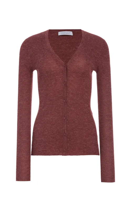 Aiste Knit Cardigan in Burnt Sienna Cashmere Silk with Hemp sold by Gabriela Hearst