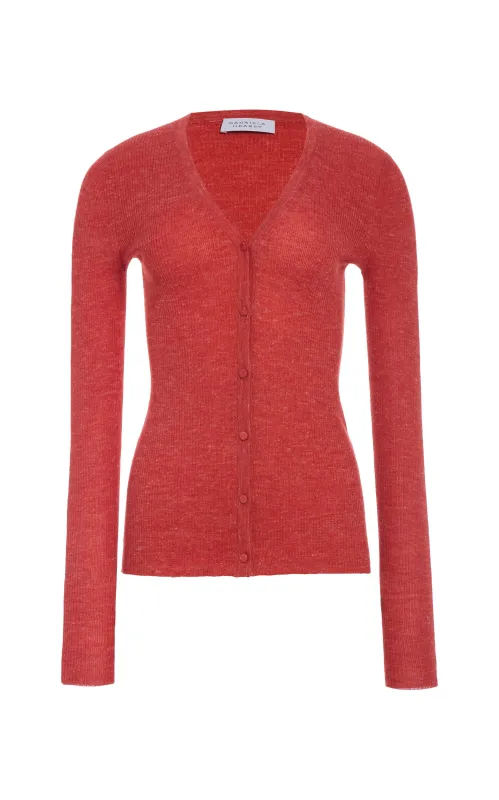 Aiste Knit Cardigan in Antelope Orange Cashmere Silk with Hemp sold by Gabriela Hearst