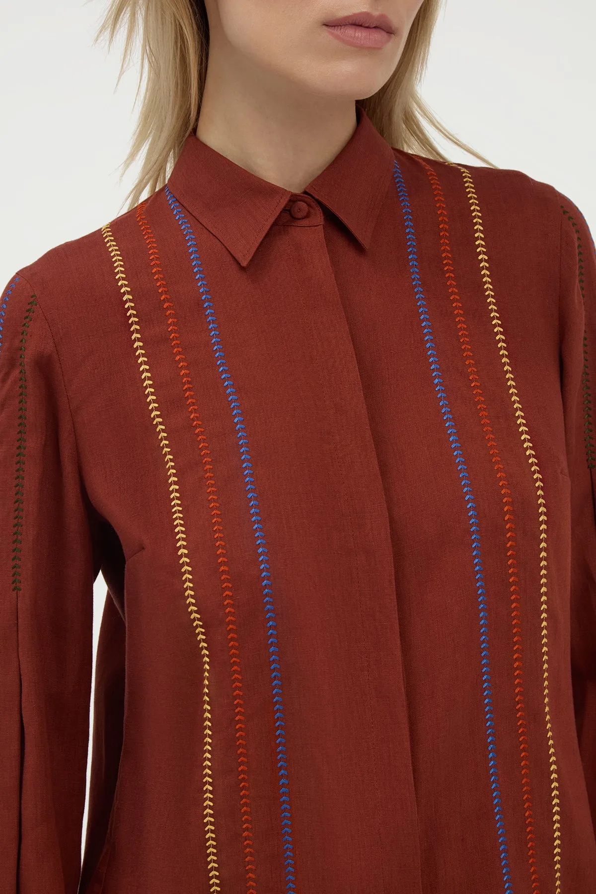 Inga Blouse in Burnt Sienna Multi Aloe Linen sold by Gabriela Hearst product image thumbnail 5