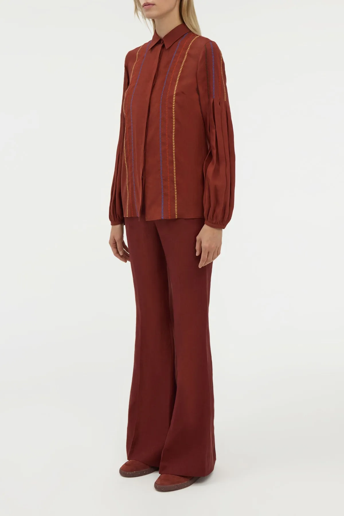 Inga Blouse in Burnt Sienna Multi Aloe Linen sold by Gabriela Hearst product image thumbnail 3