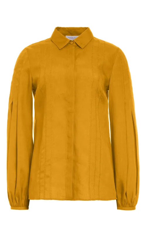Inga Blouse in Golden Birch Aloe Linen sold by Gabriela Hearst
