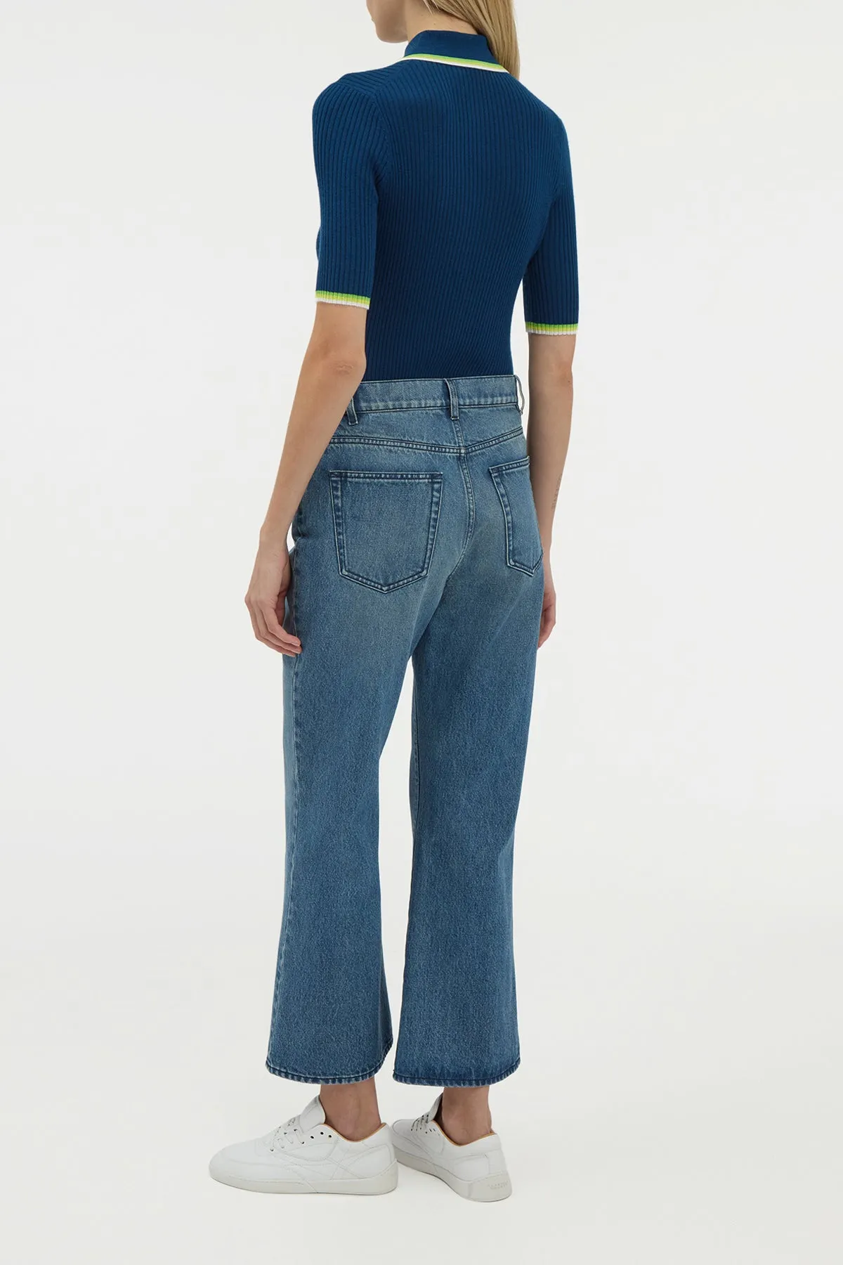 Ezra Bootcut Cropped Jean in Uruguayan Blue Recycled Cotton Denim sold by Gabriela Hearst product image thumbnail 4
