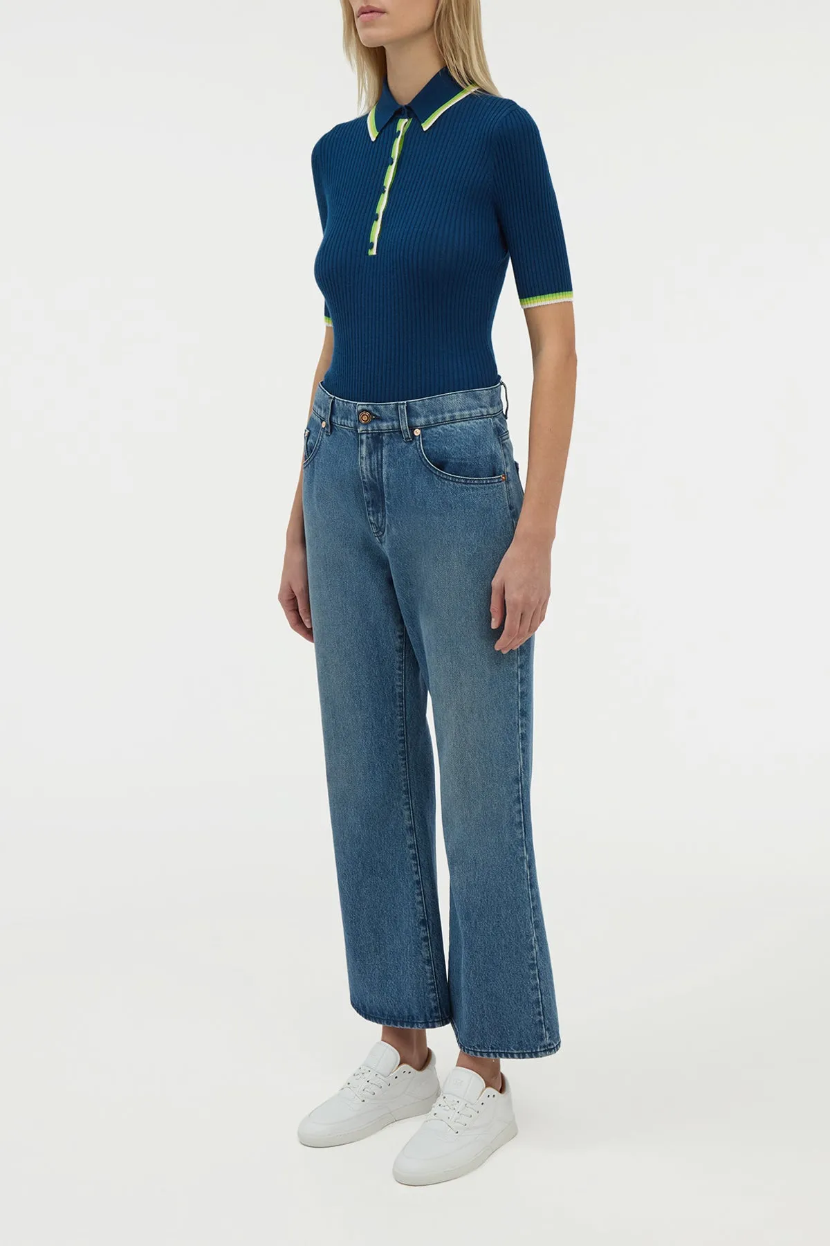 Ezra Bootcut Cropped Jean in Uruguayan Blue Recycled Cotton Denim sold by Gabriela Hearst product image thumbnail 3
