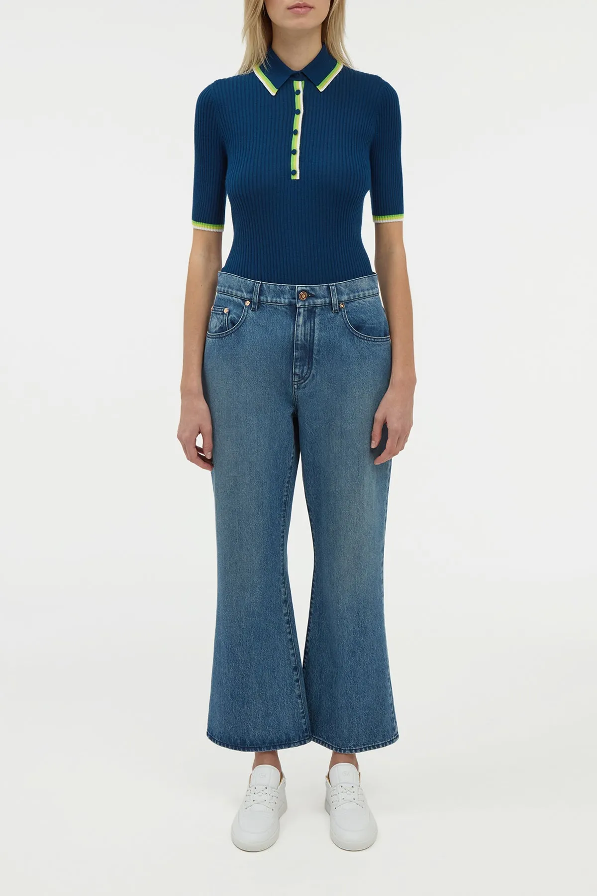 Ezra Bootcut Cropped Jean in Uruguayan Blue Recycled Cotton Denim sold by Gabriela Hearst product image thumbnail 2