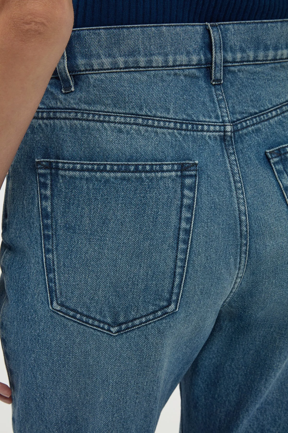 Ezra Bootcut Cropped Jean in Uruguayan Blue Recycled Cotton Denim sold by Gabriela Hearst product image thumbnail 5