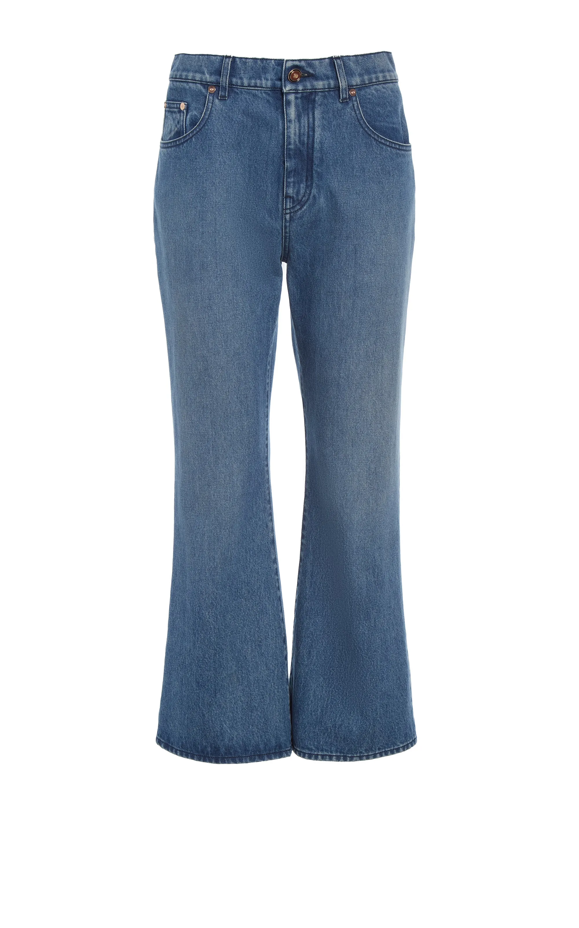 Ezra Bootcut Cropped Jean in Uruguayan Blue Recycled Cotton Denim sold by Gabriela Hearst