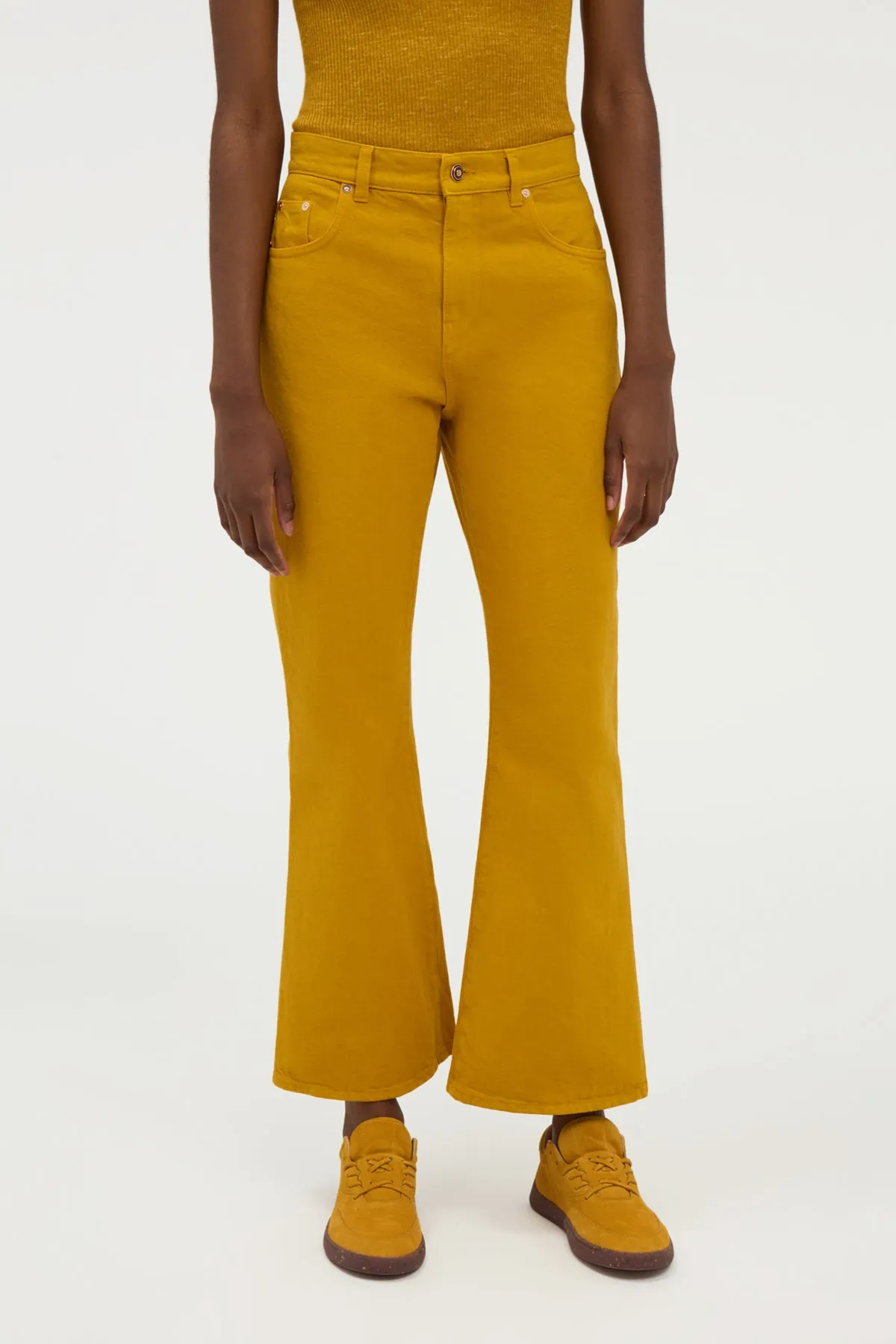 Ezra Bootcut Cropped Jean in Golden Birch Recycled Cotton Denim sold by Gabriela Hearst product image thumbnail 5
