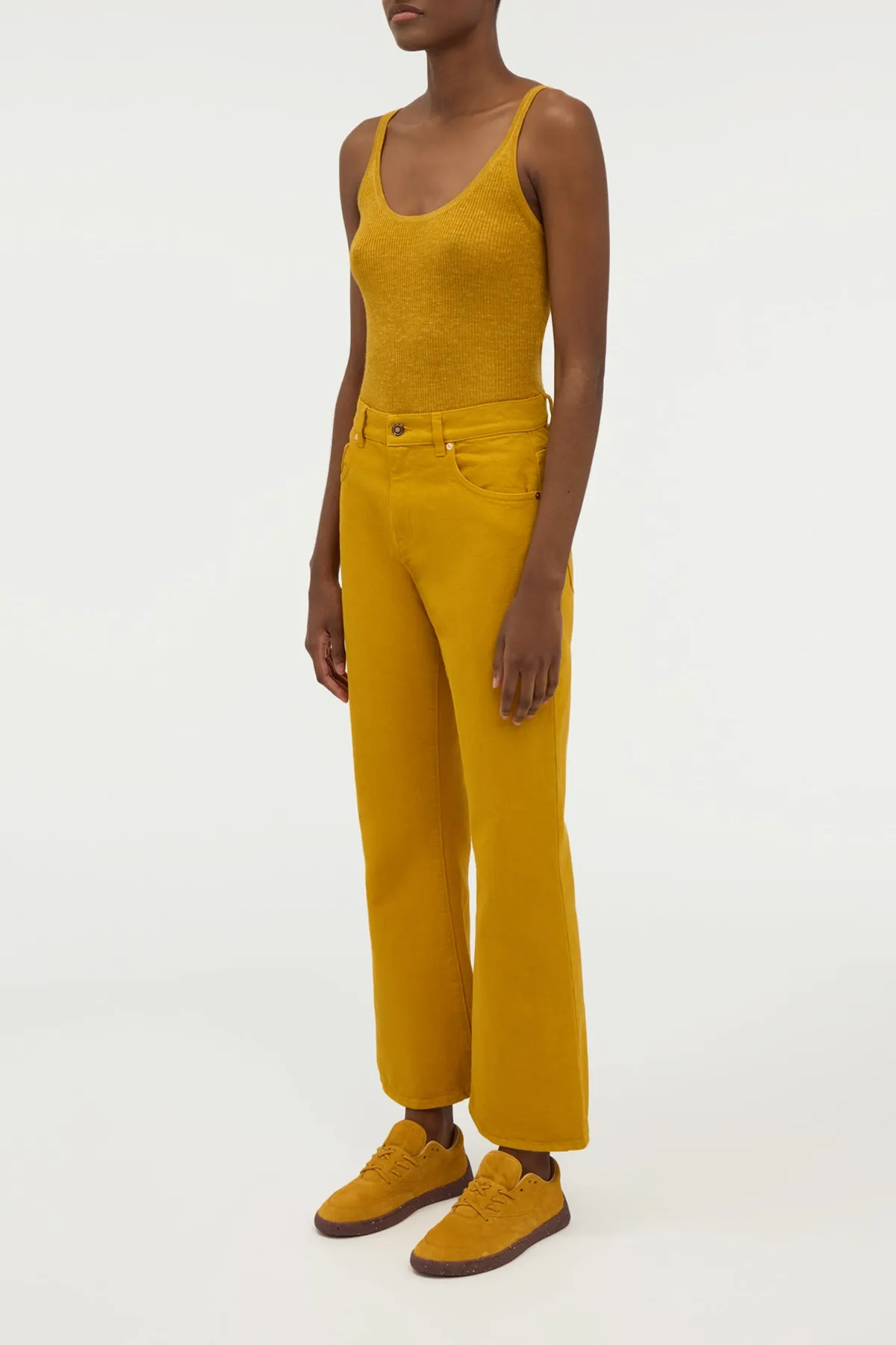 Ezra Bootcut Cropped Jean in Golden Birch Recycled Cotton Denim sold by Gabriela Hearst product image thumbnail 3