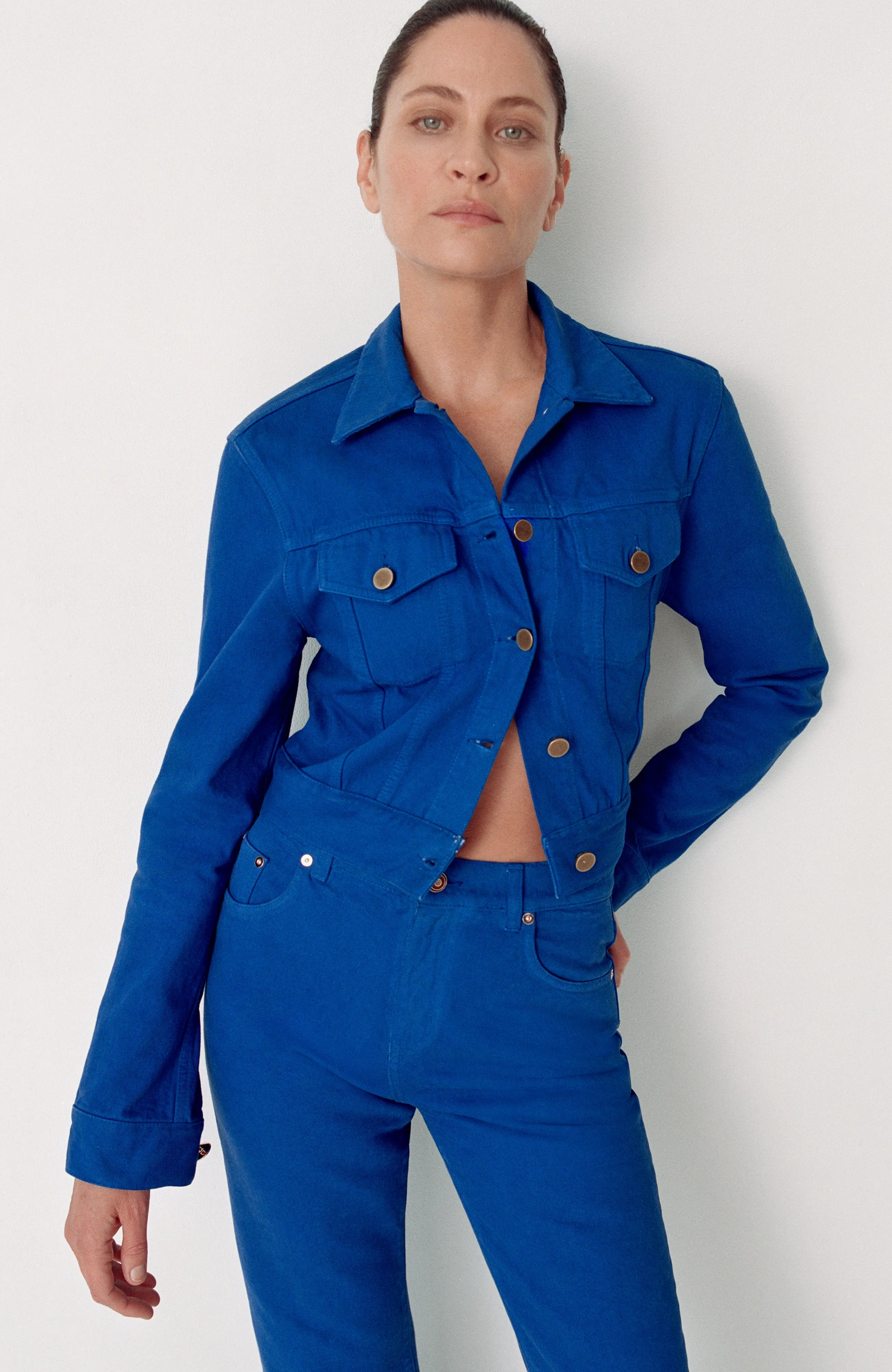 Ezra Bootcut Cropped Jean in Cobalt Recycled Cotton Denim sold by Gabriela Hearst product image thumbnail 2