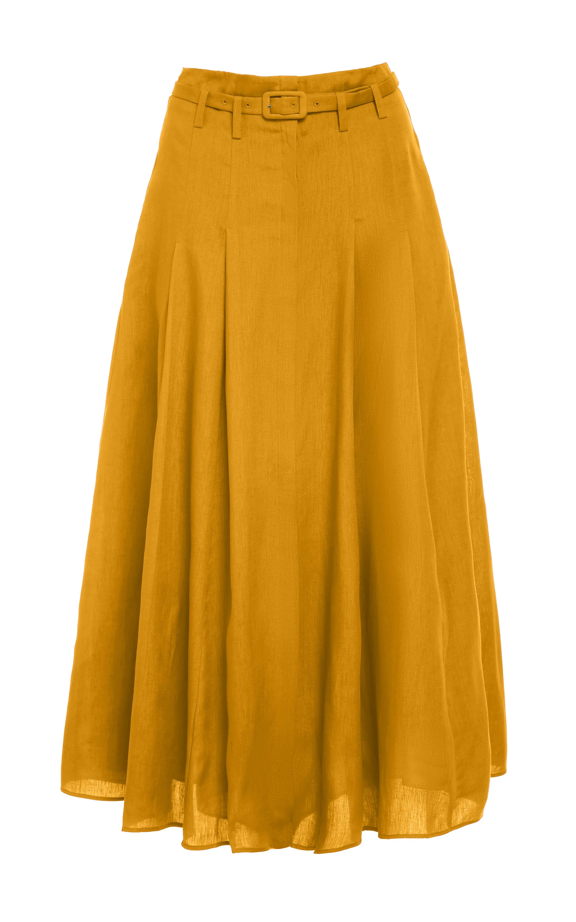 Dugald Pleated Midi Skirt in Golden Birch Aloe Linen sold by Gabriela Hearst