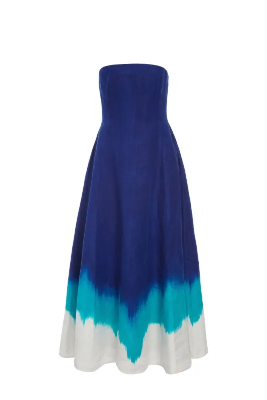 Alessia Maxi Dress in Cobalt Multi Linen Twill sold by Gabriela Hearst
