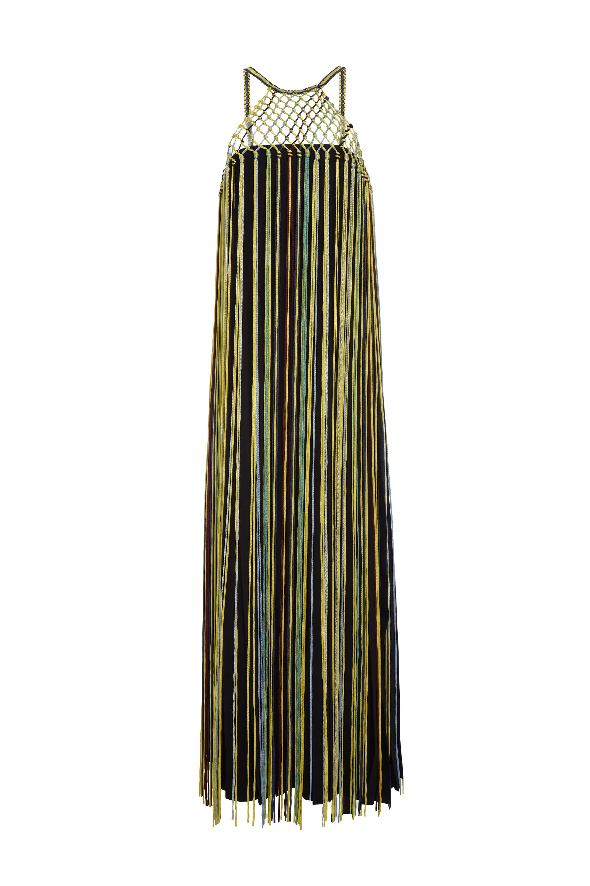 Tacia Fringe Maxi Dress in Black Multi Silk sold by Gabriela Hearst