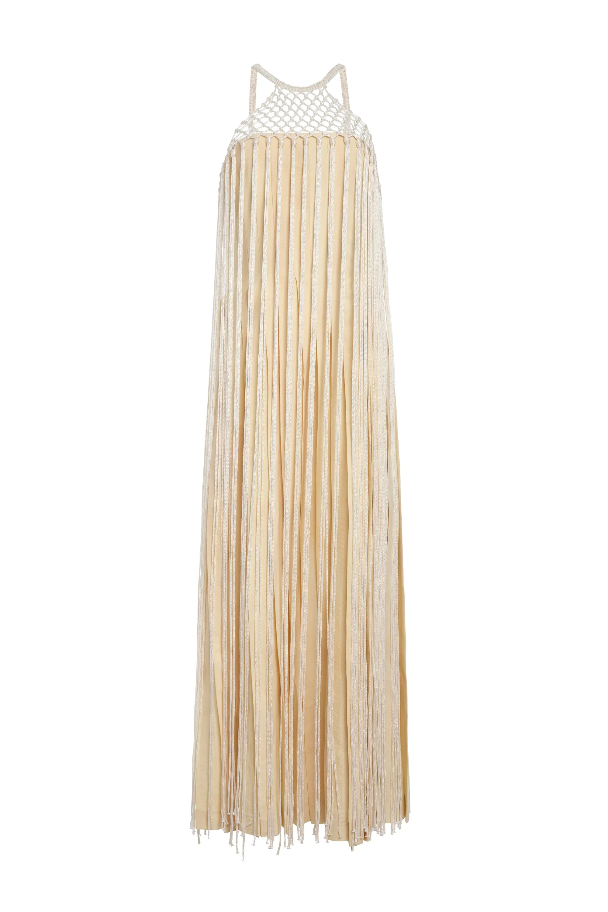 Tacia Fringe Maxi Dress in Ivory Silk sold by Gabriela Hearst