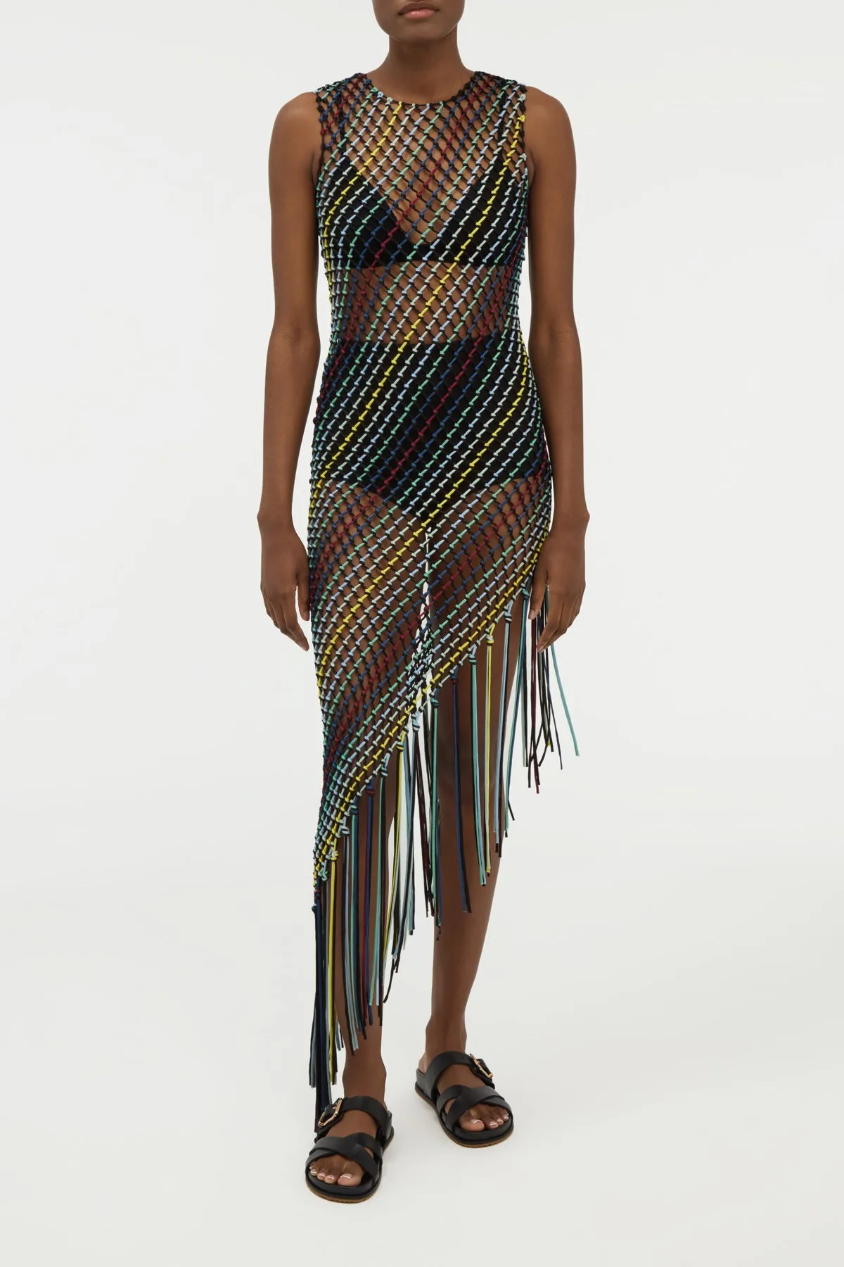 Nabia L Fringe Macrame Maxi Dress in Black Multi Silk sold by Gabriela Hearst product image thumbnail 3