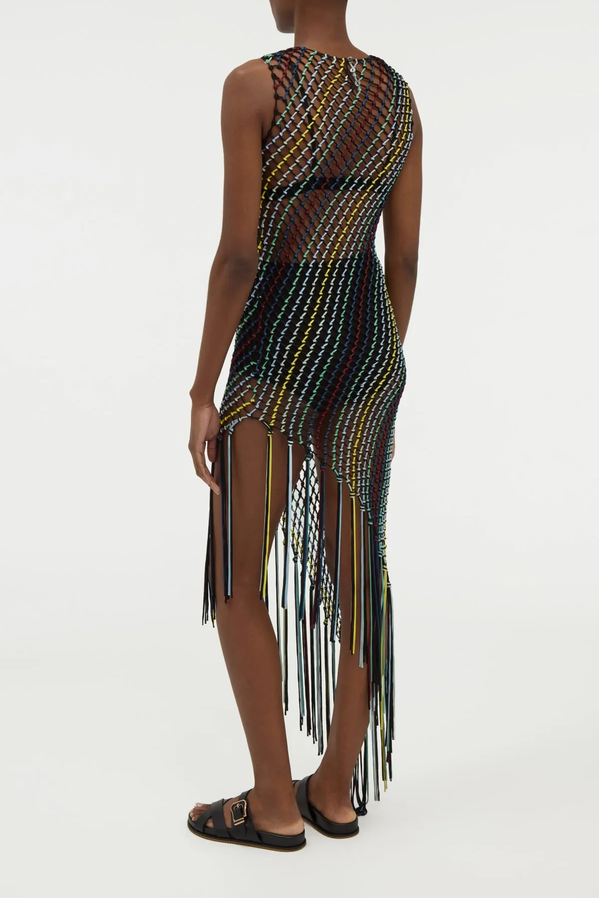 Nabia L Fringe Macrame Maxi Dress in Black Multi Silk sold by Gabriela Hearst product image thumbnail 5