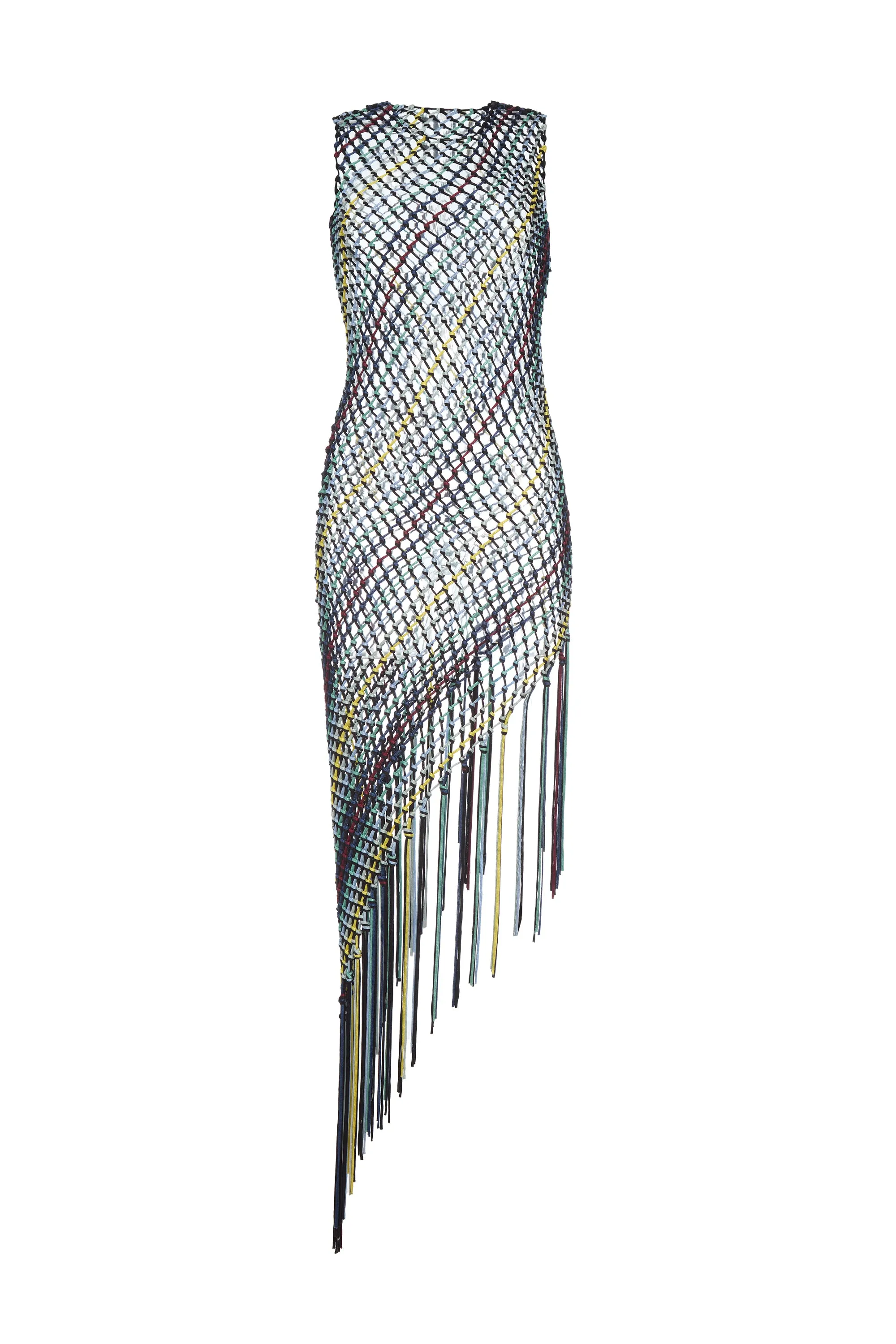 Nabia L Fringe Macrame Maxi Dress in Black Multi Silk sold by Gabriela Hearst
