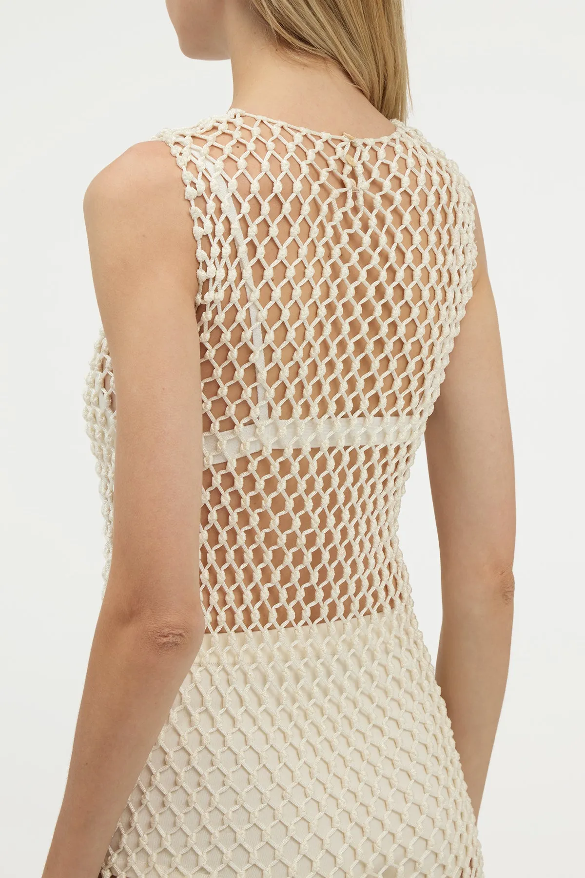 Nabia L Fringe Macrame Maxi Dress in Ivory Silk sold by Gabriela Hearst product image thumbnail 5