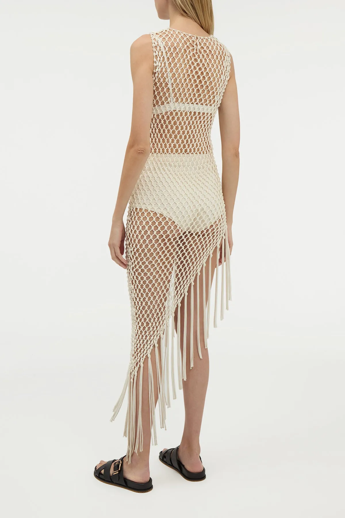 Nabia L Fringe Macrame Maxi Dress in Ivory Silk sold by Gabriela Hearst product image thumbnail 4