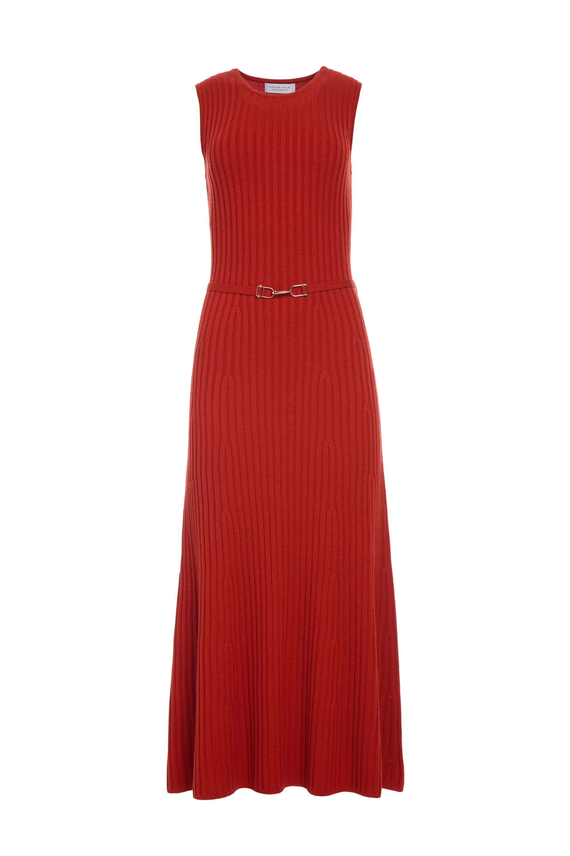 Meier Knit Midi Dress in Antelope Orange Merino Wool Cashmere sold by Gabriela Hearst