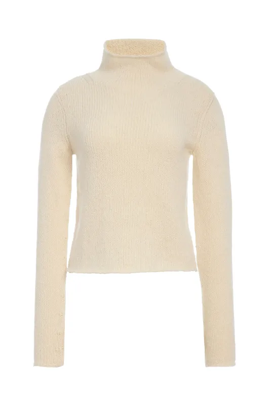 Daina Cropped Knit Turtleneck in Ivory Cashmere sold by Gabriela Hearst