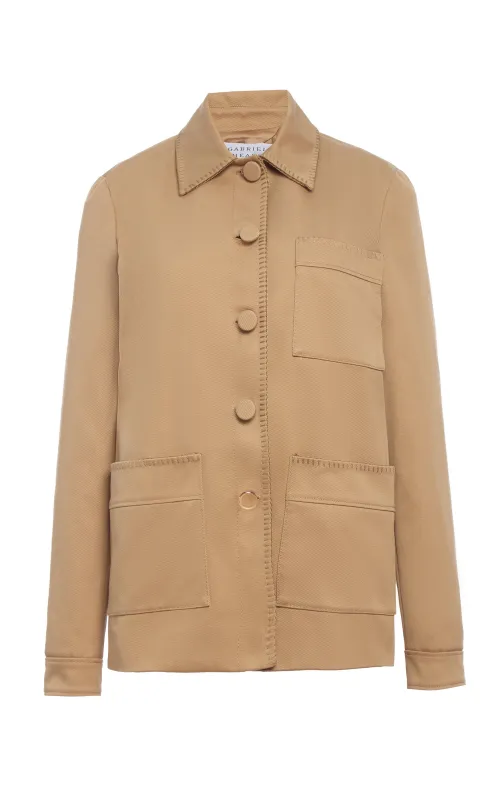 Ulu Chore Jacket in Camel Sea Island Cotton Twill sold by Gabriela Hearst