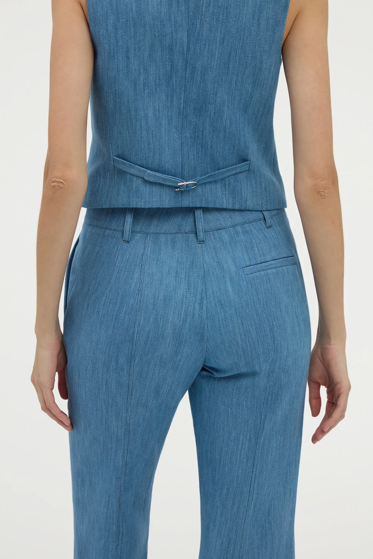 Rhein Flare Pant in Medium Blue Recycled Cotton Linen Denim sold by Gabriela Hearst product image thumbnail 5