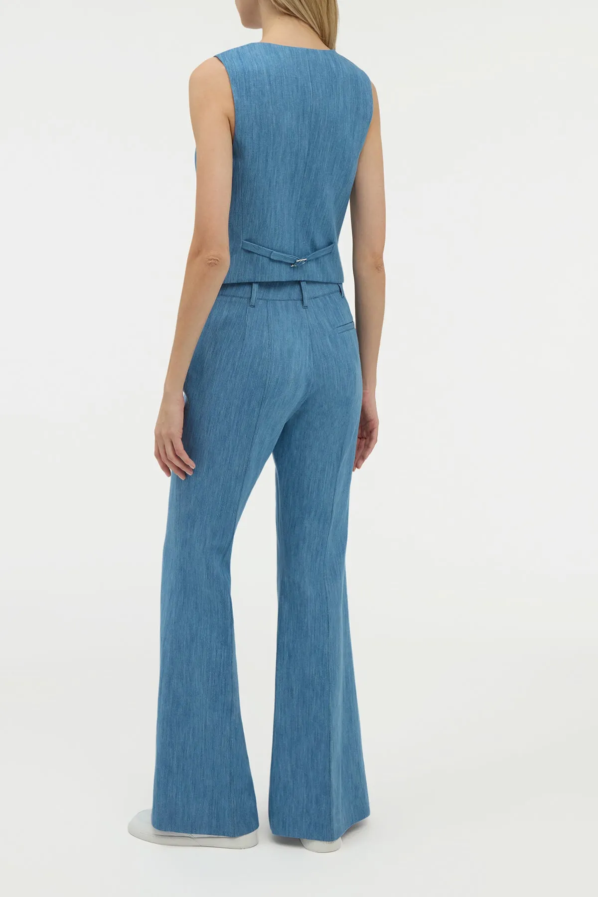 Rhein Flare Pant in Medium Blue Recycled Cotton Linen Denim sold by Gabriela Hearst product image thumbnail 4