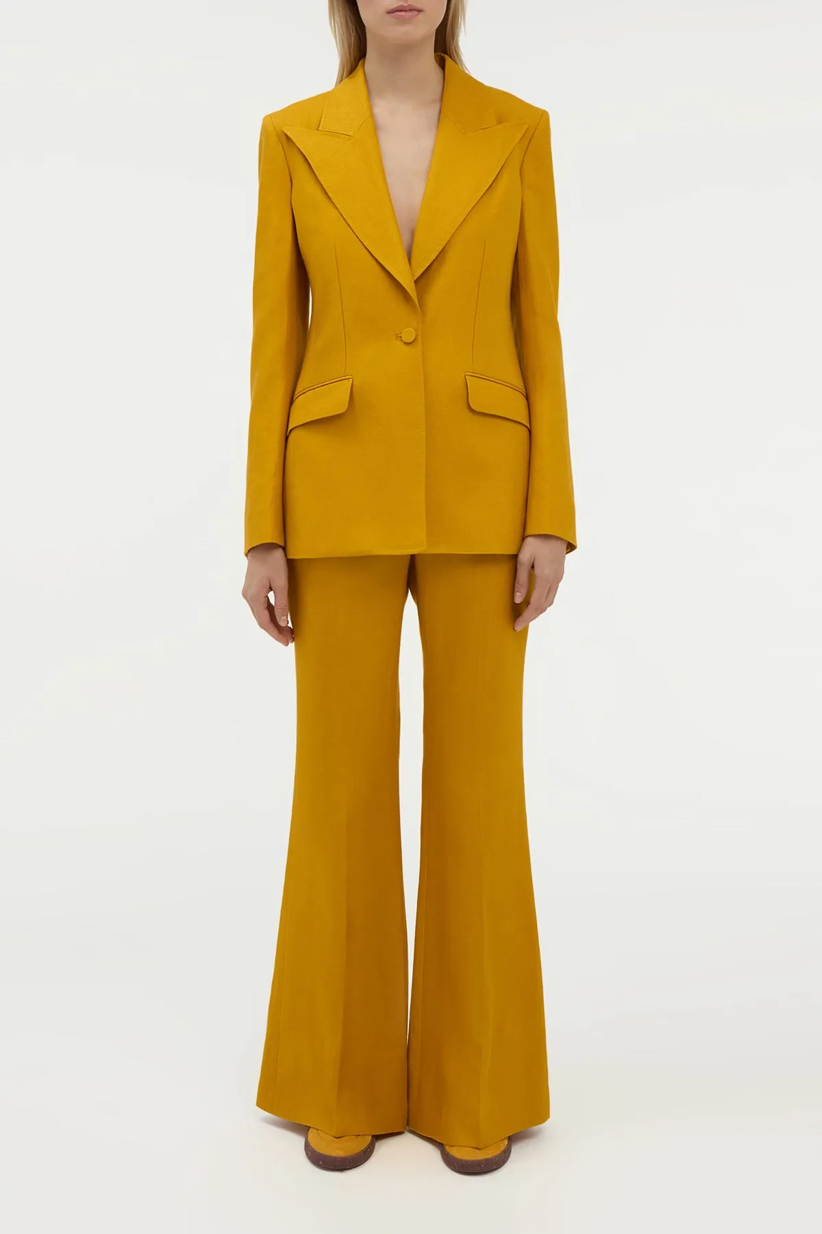 Rhein Flare Pant in Golden Birch Linen Twill sold by Gabriela Hearst product image thumbnail 2