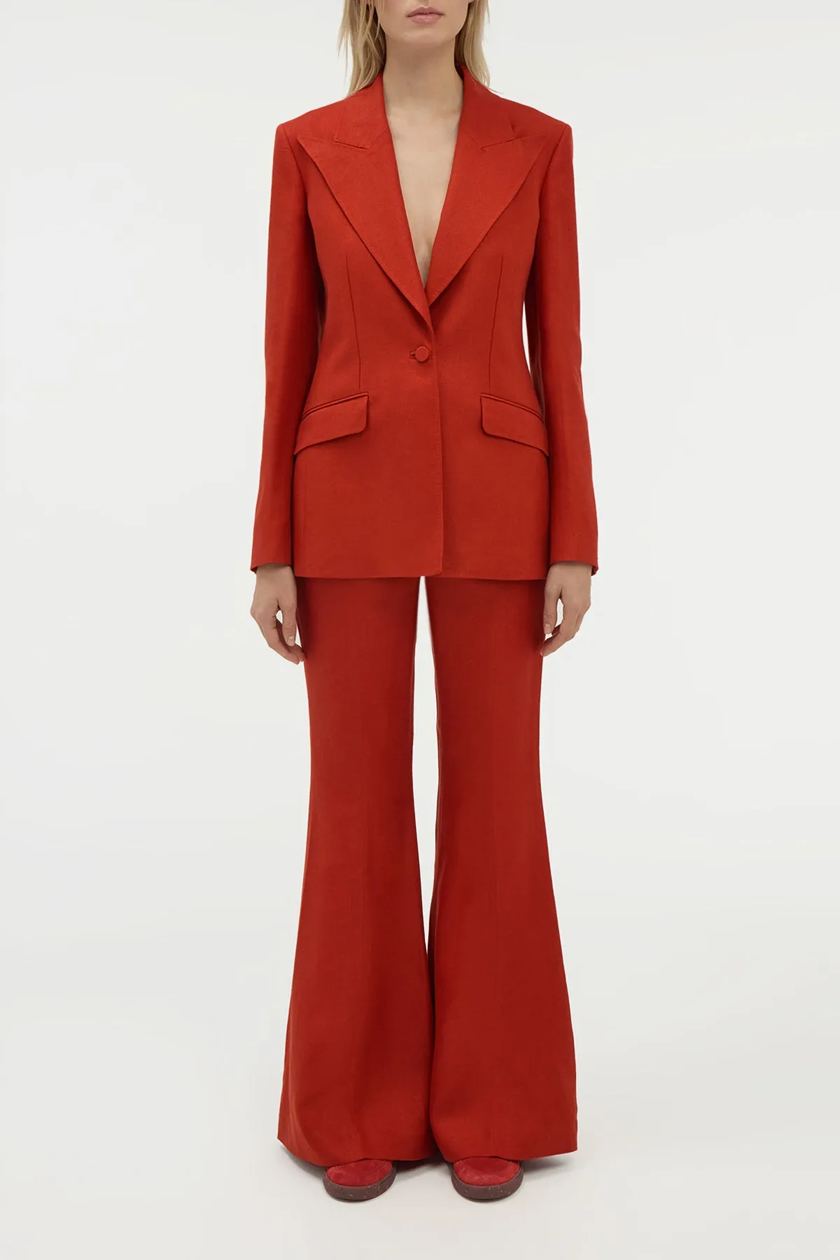 Rhein Flare Pant in Antelope Orange Linen Twill sold by Gabriela Hearst product image thumbnail 2