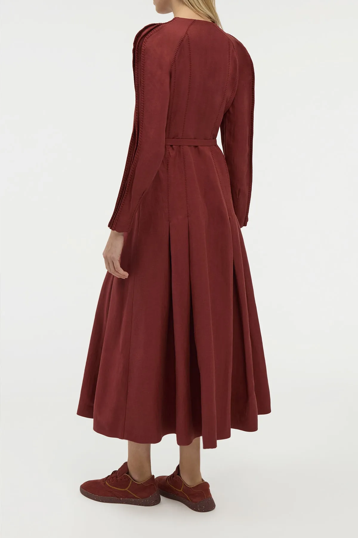 Niles Pleated Maxi Shirtdress in Burnt Sienna Linen Silk Twill sold by Gabriela Hearst product image thumbnail 4