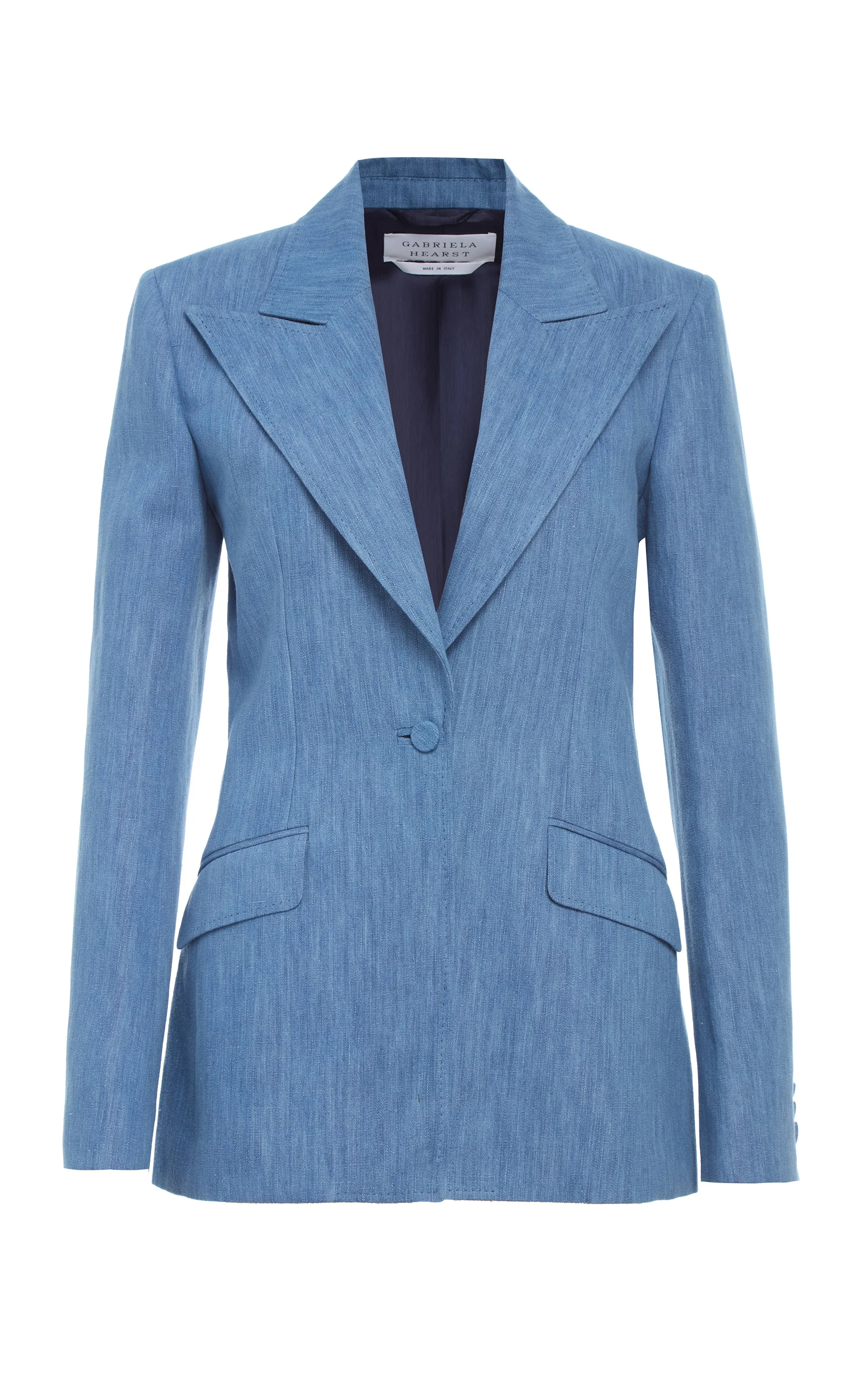 Leiva Blazer in Medium Blue Recycled Cotton Linen Denim sold by Gabriela Hearst