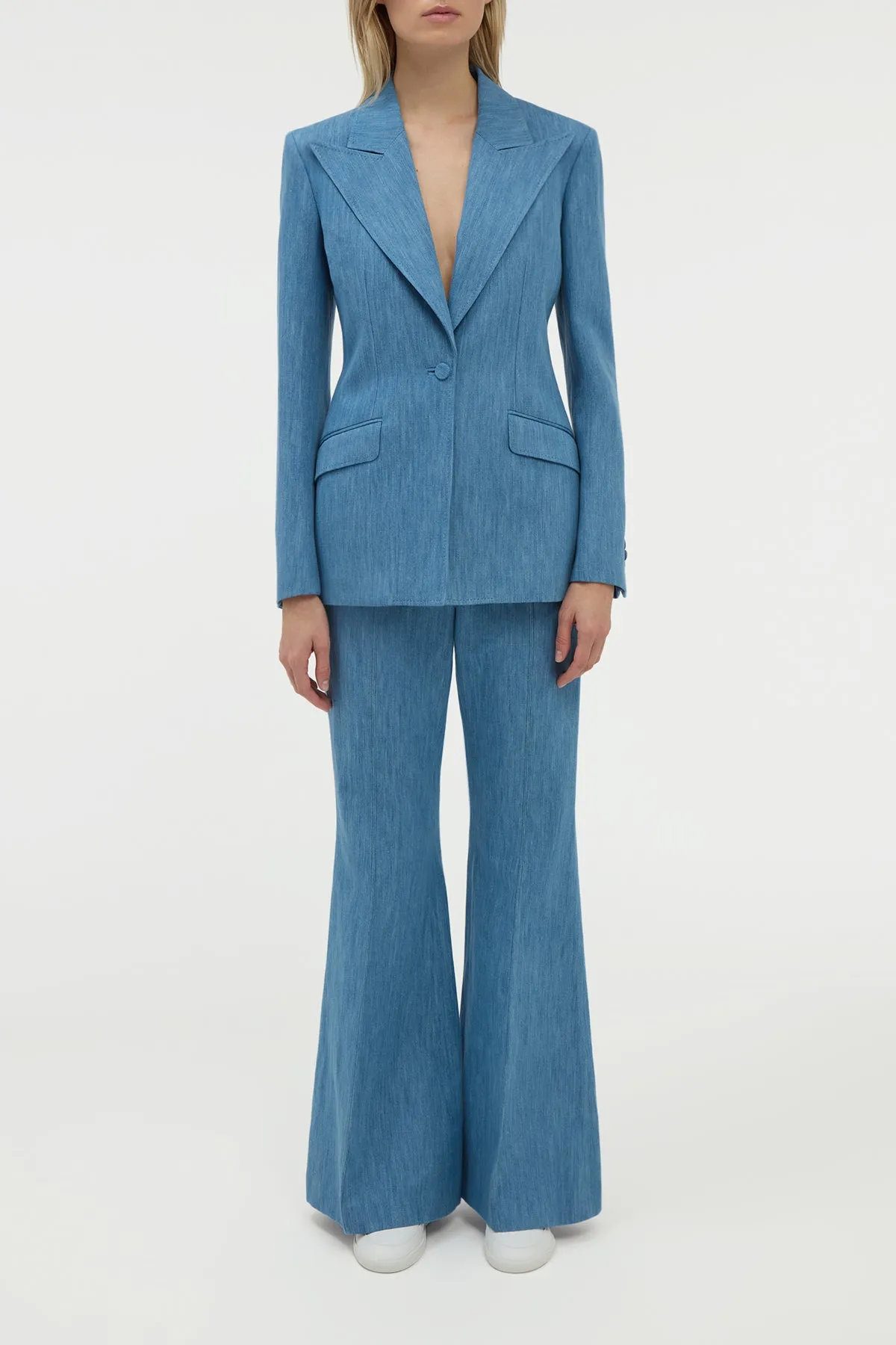 Leiva Blazer in Medium Blue Recycled Cotton Linen Denim sold by Gabriela Hearst product image thumbnail 2