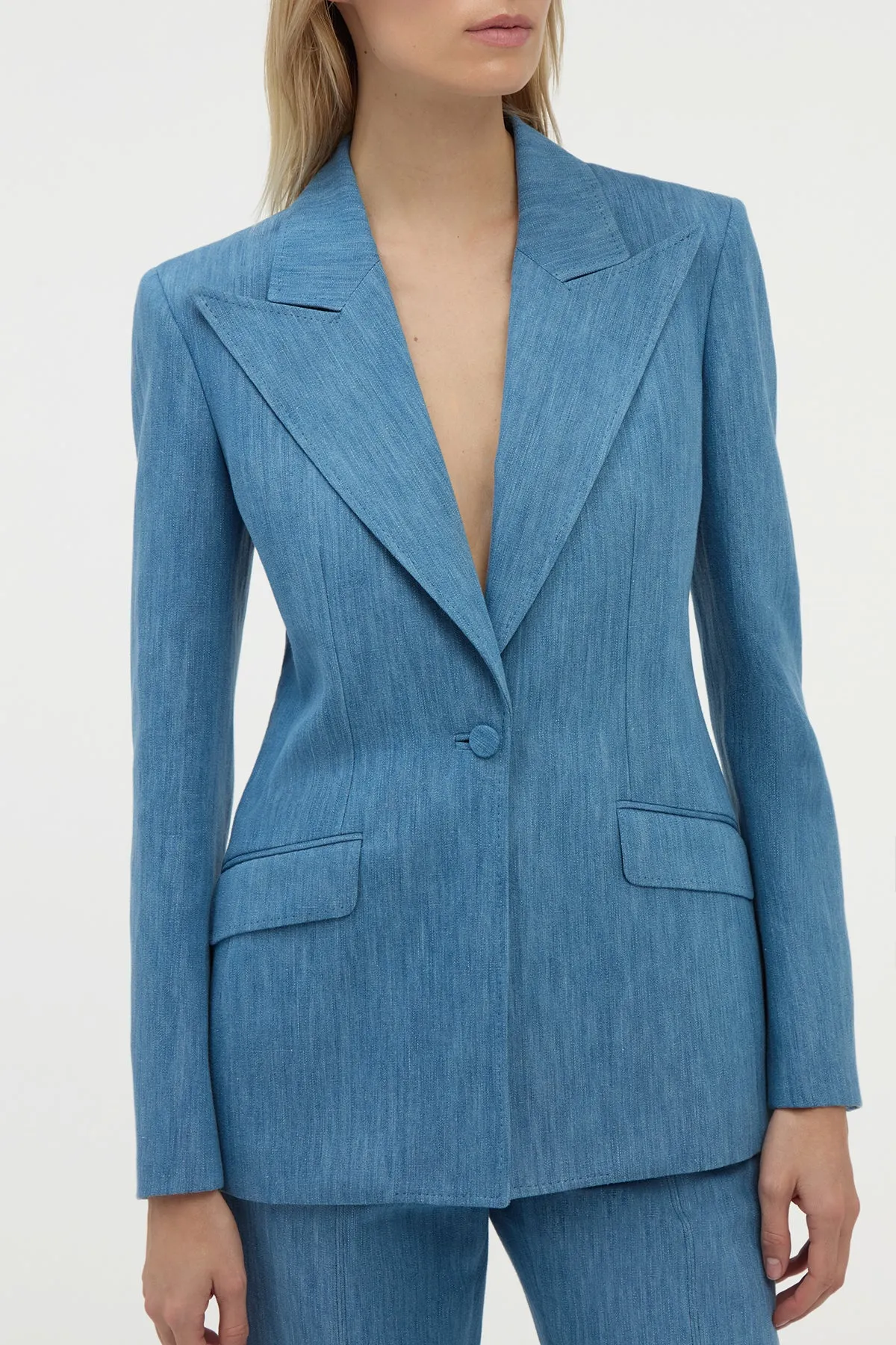 Leiva Blazer in Medium Blue Recycled Cotton Linen Denim sold by Gabriela Hearst product image thumbnail 5