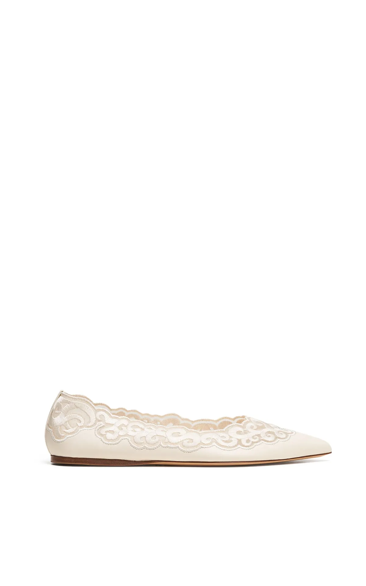 Ziva Flat Shoe in Ivory Nappa Leather & Silk Lace sold by Gabriela Hearst