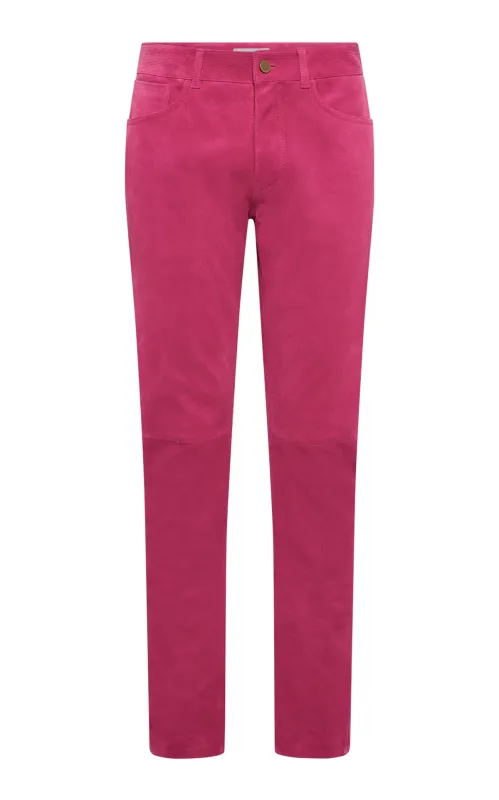 Campionario Pant in Fuchsia Suede Corduroy sold by Gabriela Hearst