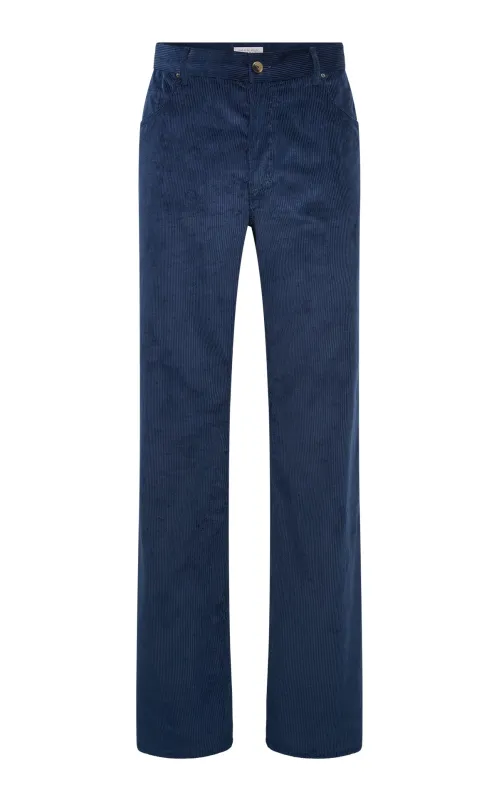 Velour Pant in Electric Navy Suede Corduroy sold by Gabriela Hearst