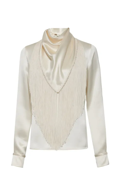 Anderson Scarf Top W/ Fringe in Ivory Silk sold by Gabriela Hearst