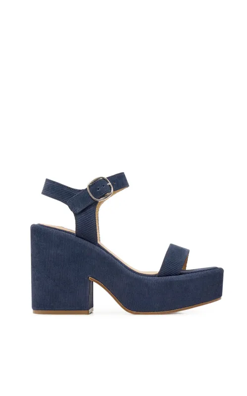 Iman Platform Sandal in Navy Suede Corduroy sold by Gabriela Hearst