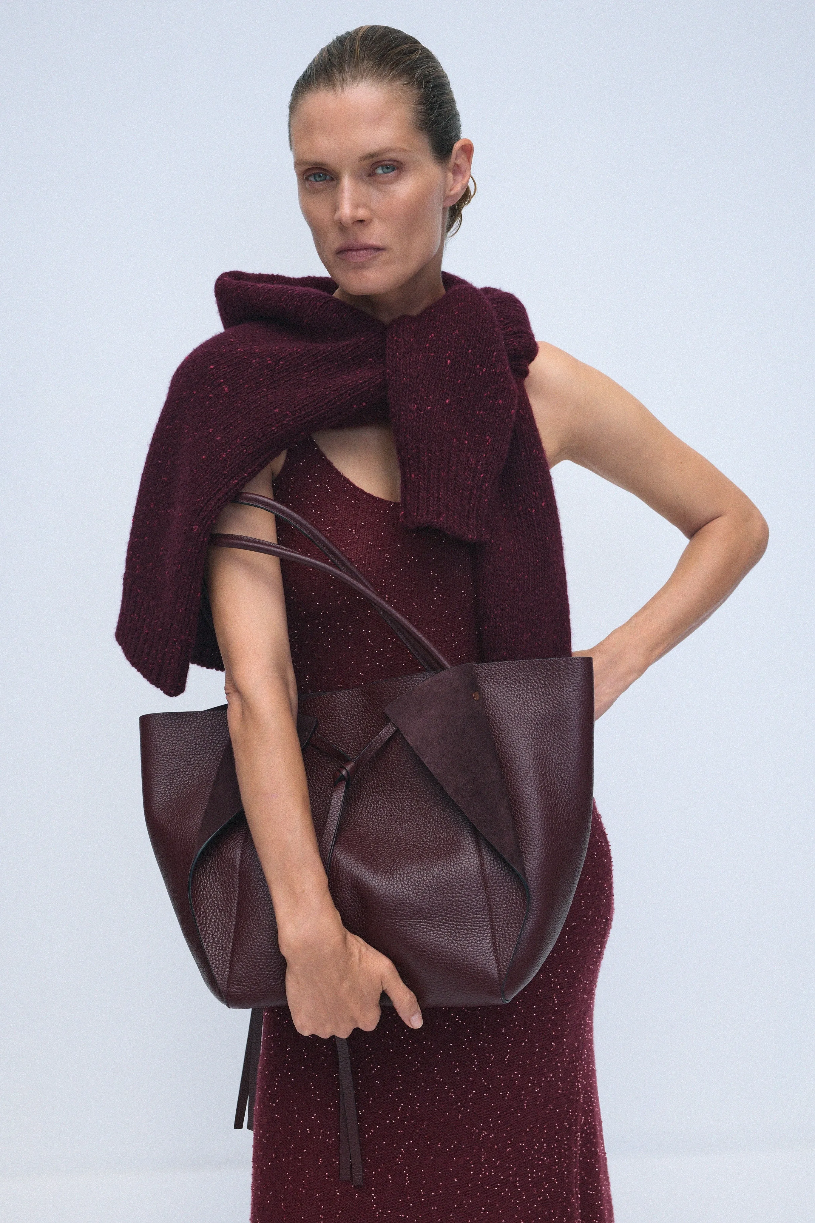 Florian Dress in Bordeaux Fuchsia Cashmere Silk with Glass beads sold by Gabriela Hearst product image thumbnail 2