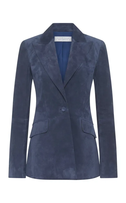 Leiva Blazer in Electric Navy Suede Corduroy sold by Gabriela Hearst