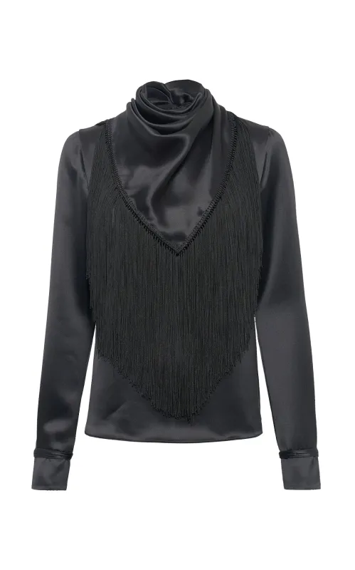 Anderson Scarf Top W/ Fringe in Black Silk sold by Gabriela Hearst