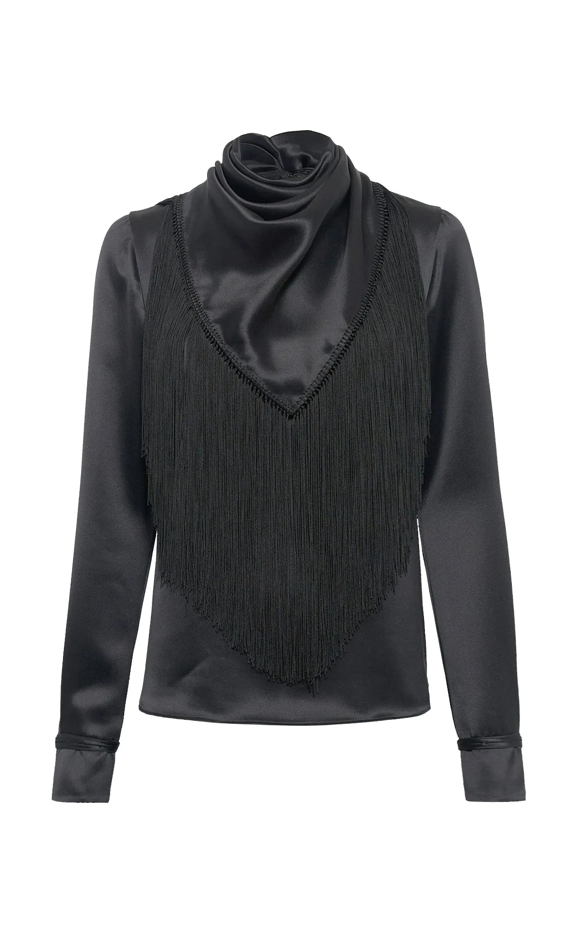 Anderson Scarf Top W/ Fringe in Black Silk sold by Gabriela Hearst