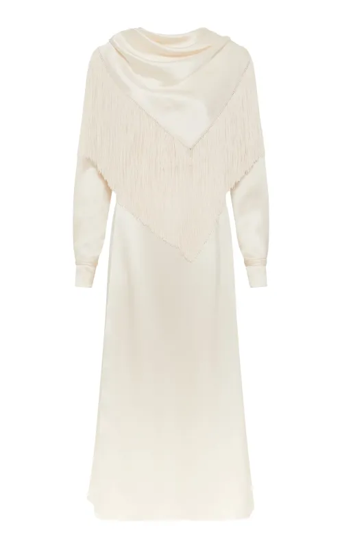 Rouge Scarf Dress W/ Fringe in Ivory Silk sold by Gabriela Hearst