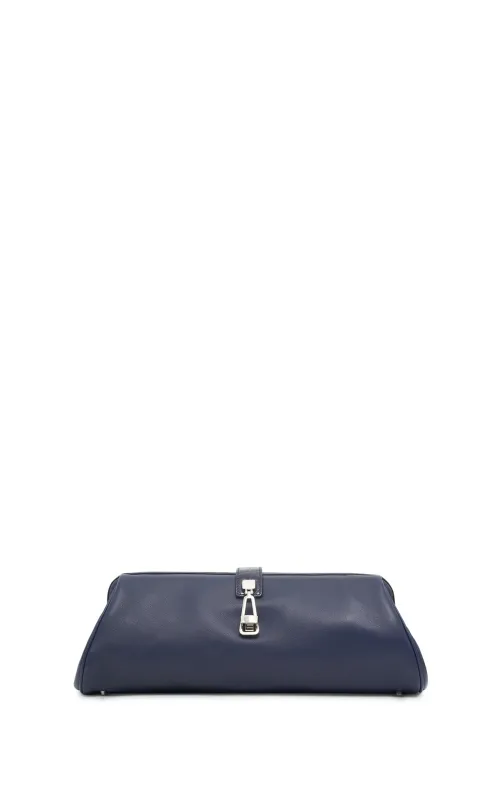 Paola Clutch in Electric Navy Nappa & Crocodile Leather sold by Gabriela Hearst